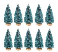 LIANFOND Mini árboles de Navidad de sisal de 8,5 cm, 13 cm, 21 cm, juego de 10 unidades - Adornos festivos de pino con letras de Feliz Navidad para pueblo de vacaciones, manualidades y decoración del
