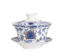 Liang baobao Juego de té tradicional de Gaiwán con tapa y platillo, taza de té Gongfu de porcelana, diseño de loto, tazas de té de 10 onzas