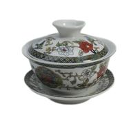 Liang Baobao Porcelana Gaiwan 5oz Teacup Gongfu Tea Cup Tureen Chinese Sancai Cover Bowl Lid Saucer Set (pájaro y flor)
