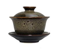 Liang baobao Porcelana Gaiwan - Juego de tazas de té esmaltadas de color de 5.6 onzas, taza de té china Tureen Sancai, cubierta de cuenco y platillo para labios (marrón)