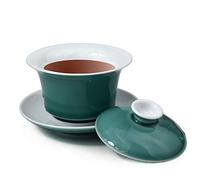 Liang baobao Taza de té de porcelana Gaiwan de 5 onzas/150 ml esmaltada blanca Tureen Chinese Sancai Cover Bowl Lid Saucer Set (verde)