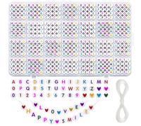 Liangding 1100+ Piezas Cuentas para Pulseras, 7 X 4 mm A-Z Colores Redondos Abalorios Letras con Corazón y Números del 0 al 9, Letras Pulseras Friendship Bracelet Kit, DIY Manualidades