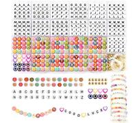 Liangding 980 Piezas Cuentas Letras para Pulseras, 7 X 4 mm A-Z Blanco y Colores Abalorios Para Hacer Pulseras con Corazón y Globos Oculares, Letras Pulseras Friendship Bracelet Kit Bricolaje