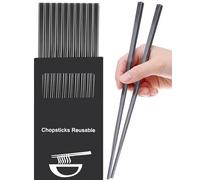 LIANGKEN - Juego de 5 pares de palillos de fibra de vidrio aptos para lavavajillas, 24.1 cm, reutilizables, japoneses, chinos, antideslizantes, fáciles de usar (coloridos) (9.5 pulgadas, negro puro)