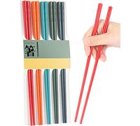 LIANGKEN Juego de 5 pares de palillos de fibra de vidrio aptos para lavavajillas, palillos chinos japoneses reutilizables de 9.5 pulgadas, antideslizantes, fáciles de usar (coloridos) (9.5 pulgadas