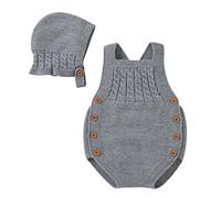 liangp Bebé recién nacido tejer mameluco algodón sin mangas niño niña suéter ropa bebé body con sombrero lindo gorro conjunto verde chaqueta de punto niña, gris, 3-6 Meses