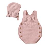 liangp Bebé recién nacido tejer mameluco algodón sin mangas niño niña suéter ropa bebé body con sombrero lindo gorro conjunto verde chaqueta de punto niña, Rosa., 0-3 Meses