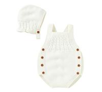 liangp Bebé recién nacido tejer mameluco algodón sin mangas niño niña suéter ropa bebé body con sombrero lindo gorro conjunto verde chaqueta de punto niña, Blanco, 0-3 Meses