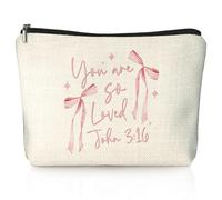 LIANGW Coquette - Bolsa de maquillaje cristiana con lazo rosa, You Are So Loved John 3:16, bolsas de cosméticos femeninas rosas para mujeres, regalos cristianos para mujeres, bolsa de maquillaje