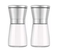 LiangYuanZen Juego de 2 molinillos de sal y pimienta, 190 ml, cristal de y acero inoxidable con núcleo de cerámica ajustable manualmente, para pimienta, sal, especias. Sin contenido de