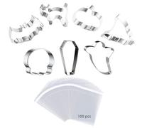 LIANRISES 7 Piezas Cortador Halloween Acero Inoxidable, Molde Para Formas Galletas Halloween, Juego De Cortadores, y 100 Piezas Bolsa Celofan Transparente