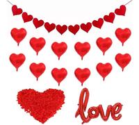 LIANRISES Decoracion San Valentin Globos, 12 Piezas Globos Corazon, 500 Pétalos De Rosa Falsos, 1 Love, 1 Guirnalda, Y Cinta, Solicitud De Matrimonio, Compromiso, Cumpleaños, Aniversario