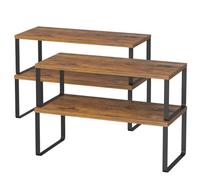 LIANTRAL Organizador Armario Cocina, Especias Estante, Estante apilable y Extensible, Metal y Madera, Juego de 4, Estante de Almacenamiento para Ahorrar Espacio en la Cocina y el baño, marrón y Negro