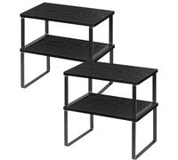 LIANTRAL Organizador Armario Cocina, Especias Estante, Estante apilable y Extensible, Metal y Madera, Juego de 4, Estante de Almacenamiento para Ahorrar Espacio en la Cocina y el baño, Negro