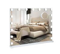 LIANWANG Espejo de Maquillaje 70 x 55 cm Con 17 Luces LED Regulables, 3 Modos, Control Táctil, Función de Memoria, Cargador USB y Type C, Montaje en Pared, Blanco