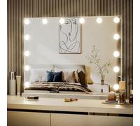 LIANWANG Espejo de Maquillaje con 14 Luces LED Regulables, 3 Modos, Espejo con Función de Memoria, Control Táctil, Montaje en Pared, Cargador USB y Type C, 50 x 42 cm, Blanco