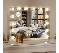 LIANWANG Espejo de maquillaje con iluminación 50 x 42 cm, espejo de maquillaje con 14 LED de luz regulable, 3 temperaturas de color, espejo Hollywood con control táctil para hija, color blanco