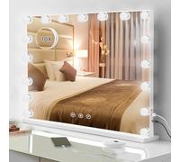 LIANWANG Espejo de Maquillaje con Luz 17 LED, Luz LED Regulable, 3 Modos, Espejo con Función de Memoria, Control Táctil, Montaje en Pared, Cargador USB y Type C, 60 x 52 cm, Blanco