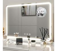 LIANWANG Espejo de Maquillaje con Luz LED Regulables 80x55 cm, 3 Modos, Control Táctil, Cargador USB, Función de Memoria, Montaje en Pared y Sobremesa, Blanco