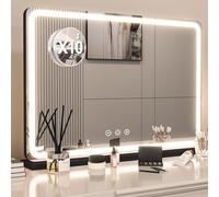 LIANWANG Espejo de Maquillaje Hollywood con LED Regulables, 3 Modos, Espejo con Función de Memoria, Control Táctil, Montaje en Pared, Cargador USB y Type C, 80x57 cm, Negro