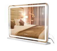 LIANWANG Espejo de Maquillaje Hollywood con LED Regulables, 3 Modos, Espejo con Función de Memoria, Control Táctil, Montaje en Pared, Cargador USB y Type C, 80x57 cm, Blanco