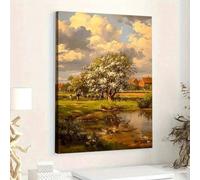 lianyibo 1 pezzo di arte murale su tela con paesaggio rurale, idilliaco albero in fiore e vista sullo stagno, stampa artistica per soggiorno, camera da letto, cornice 70x110 cm