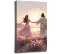 lianyibo 1 pezzo di Gesù che balla con una donna, stampa su tela, poster da parete, tramonto, campo di fiori, estetica, pittura cristiana, tela, 80x120 cm, senza cornice