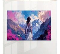 lianyibo 1 pezzo di stampa artistica su tela con paesaggio montano astratto, scena colorata e vibrante con figura di donna, decorazione moderna della natura, 70x110 cm, senza cornice
