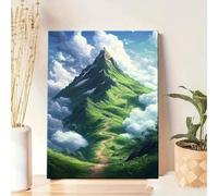 lianyibo 1 pezzo di stampa su tela con paesaggio montano maestoso, picco verde vibrante con sentiero tortuoso, per soggiorno, ufficio, 60x80 cm, senza cornice