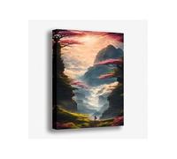 lianyibo 1 pezzo di stampa su tela con paesaggio, paesaggio di montagna nebbioso, viaggio nella valle con alberi in fiore rosa per camera da letto e soggiorno, struttura 80x120 cm