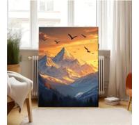 lianyibo 1 pezzo di stampe su tela di montagna con uccelli in volo, dipinto di paesaggio al tramonto, decorazione per soggiorno e ufficio, cornice 20x30 cm