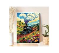 lianyibo 1 pezzo di tela con stampa di un treno a vapore, con un campo di fiori selvatici colorati e colline ondulate, decorazione per soggiorno, 80x120 cm, senza cornice