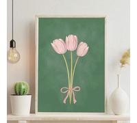 lianyibo 1 pezzo vintage botanico verde salvia e rosa tulipano stampa tulipani fiocco arte murale preppy dormitorio poster decorazione da parete 50x75 cm senza cornice