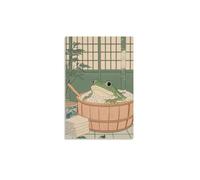 lianyibo 1 pieza de arte mural japonés vintage en lienzo que representa una rana curiosa bañándose en una bañera de madera con puerta Shoji, decoración de baño (30x40cm/sin marco)