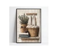 lianyibo 1 Pieza Vintage Lavandería Día Arte En Lienzo Para Pared, Countryside Cottage Estilo, Retro Melancolía Estética, Sala De Estar, Decor (60x90cm/marco Interior)