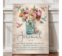 lianyibo 1 poster da parete con versetti della Bibbia religiosi, stampa su tela, motivo floreale con colibrì, cornice 50x70 cm