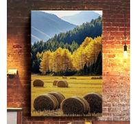 lianyibo 1 quadro su tela con paesaggio autunnale raffigurante campi dorati con balle di fieno e montagne maestose, stampa rustica della natura, cornice 20x30 cm