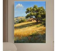 lianyibo 1 quadro su tela con paesaggio, raffigurante campi dorati e un grande albero, decorazione con stampa naturalistica tranquilla per camera da letto, ufficio, cornice 50x70 cm