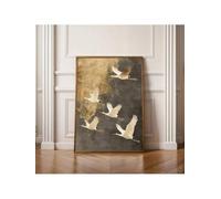 lianyibo 1 unidad de grullas volando, arte de pared vintage en lienzo, aves de estilo japonés abstracto retro, póster para decoración del hogar (50x75cm/marco interior)