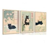 lianyibo 3pcs Divertido Japanese Baño Gato Arte Para Pared Cute Animal Pintura Picture Decoración Para Pared Para Baño Toilet Decoración Para Hogar (70x100cmx3/marco Interior)