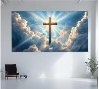 lianyibo Arte mural de la Santa Biblia, pintura de la Cruz en el Cielo, lienzo bíblico, lienzo religioso, decoración religiosa (55 x 110 cm/marco interior)