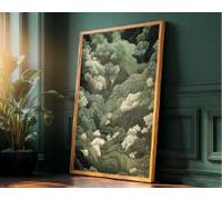 lianyibo Arte murale giapponese della foresta, stampa massimalista, pittura Wabi Sabi verde salvia, poster cineseria, arte murale extra large 50x75cm senza cornice