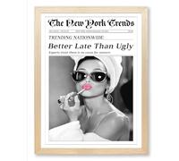 lianyibo Better Late Than Ugly Audrey Hepburn Wall Art Black and White Newspaper Canvas for Girly Dorm Room Apartment Decor(50x70/Inner frame)