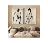 lianyibo Conjunto de 2 pósteres de lienzo con dibujos abstractos de personas arte de pared vintage impresión minimalista decoración de mediados de siglo (60 x 80 cm x 2/sin marco)