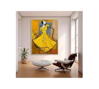 lianyibo Cuadro abstracto elegante de gran tamaño con una mujer vestida de amarillo Pósters e impresiones para dormitorio sala y decoración del hogar (60x80cm/marco interior)