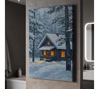 lianyibo Cuadro de pared Cabaña nevada, acogedora pintura de bosque invernal con luces cálidas, decoración rústica para casas de campo (40x60cm/sin marco)