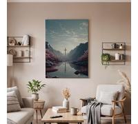 lianyibo Cuadro de pared con cruz cristiana, decoración de lienzo con paisaje de fe, obra de arte espiritual con cruz de montaña, arte mural religioso (60x80cm/marco interior)