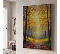lianyibo Cuadro decorativo de pared con diseño de sendero en el bosque otoñal, pintura de árboles dorados de otoño, paisaje natural cálido, decoración rústica para el hogar (20x30cm/sin marco)