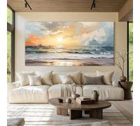 lianyibo Dipinto su tela con onde dell'alba sull'oceano, paesaggio marino astratto, decorazione da parete per soggiorno, camera da letto o arredamento ispirato alla costa, struttura 60x120 cm