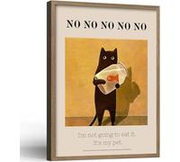 lianyibo Funny Canvas Wall Art with Black Cat and Fish Humorous Print modern Gallery Whimsical Pet Themed Artwork Home Decor(60x80/Inner frame)